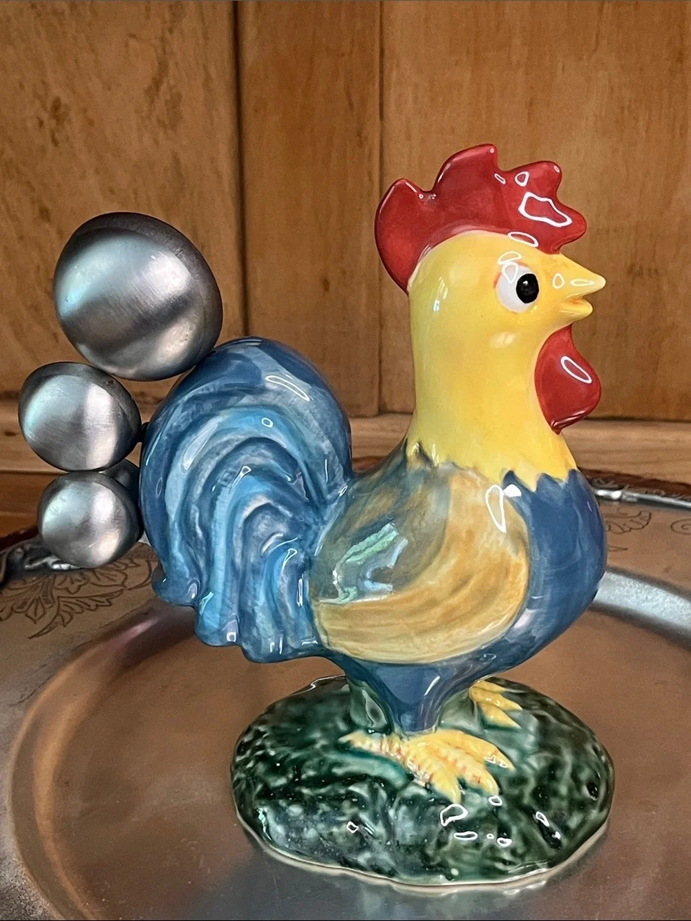 VTG- Cheerfully Colorful Ceramic Rooster Stainless Steel Measuring Spoons Holder